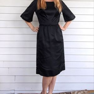60s Black Satin Dress Vintage Cocktail Party Holiday XS